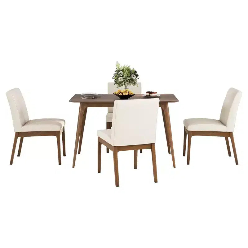 Ensemble table à manger rectangulaire, beige clair / noyer, 4 places