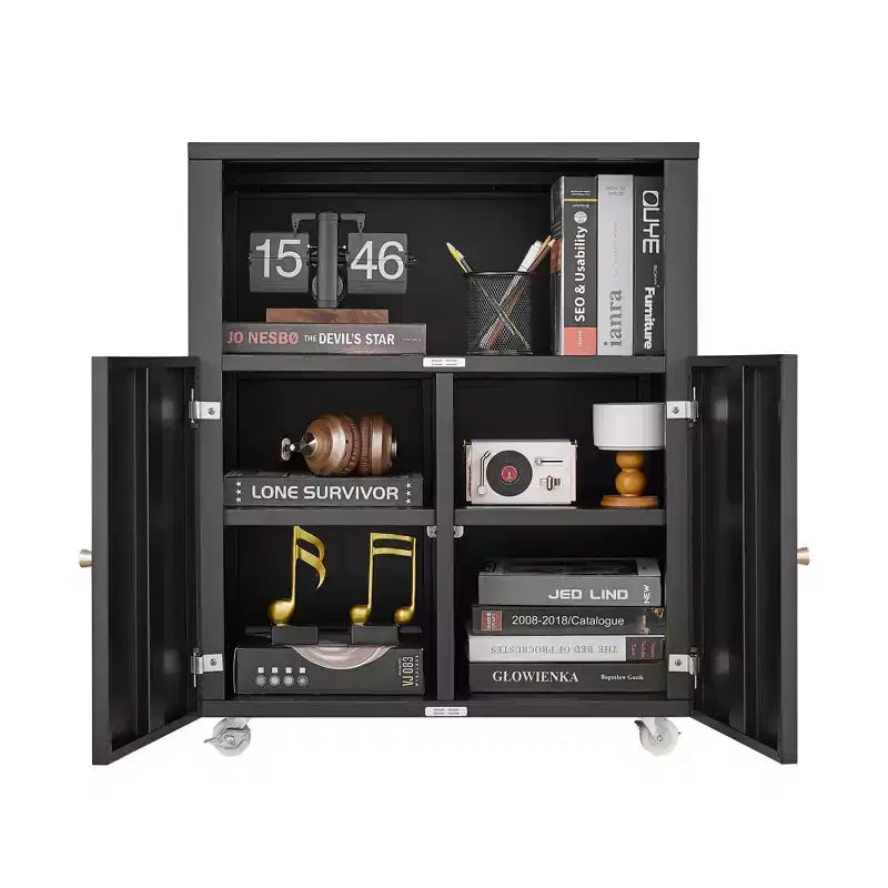 Armoire de rangement roulante robuste avec 2 portes et étagère de rangement, armoire de classement en métal sous le bureau pour garage, maison, bureau