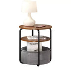 Table d'appoint ronde à 3 niveaux avec panier de rangement en tissu amovible, cadre en fer robuste, montage facile, poste de travail compact pour salon et chambre à coucher