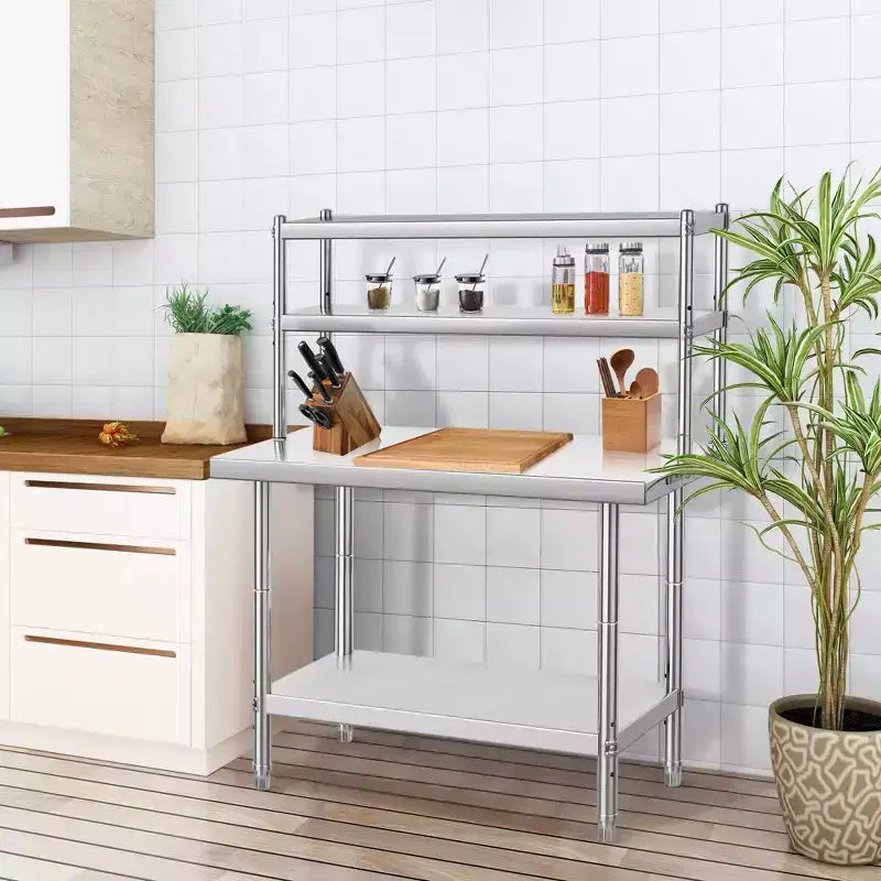 Table de travail robuste en acier inoxydable avec étagère supérieure, table de préparation commerciale pour restaurant, cuisine et atelier, plusieurs tailles disponibles