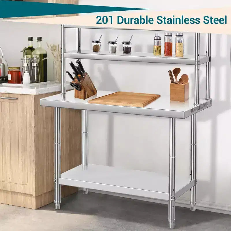 Table de travail robuste en acier inoxydable avec étagère supérieure, table de préparation commerciale pour restaurant, cuisine et atelier, plusieurs tailles disponibles