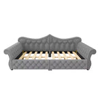 Lit de repos rembourré ModernLuxe Queen Size avec éclairage LED, garniture cloutée et dossier en lin touffeté