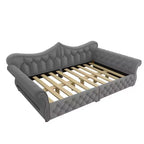 Lit de repos rembourré ModernLuxe Queen Size avec éclairage LED, garniture cloutée et dossier en lin touffeté