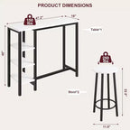 Ensemble de table de cuisine 3 pièces, 1 table de salle à manger et 2 tabourets, table à manger hauteur comptoir avec 3 étagères de rangement pour petit espace, appartement, cuisine