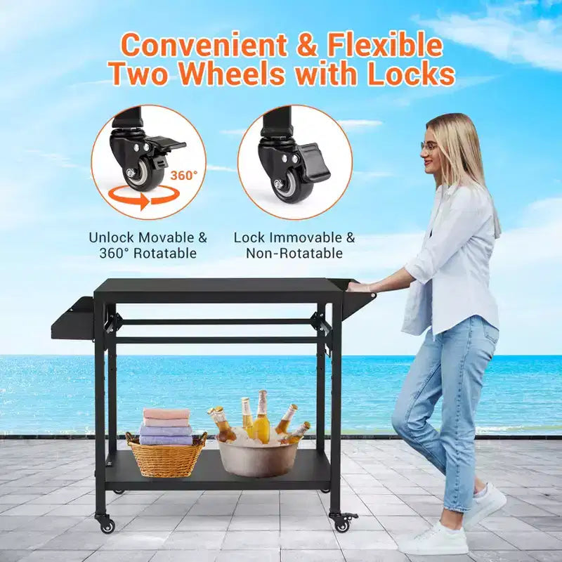 Chariot de barbecue extérieur noir avec/sans étagère grillagée, mono-utilisateur