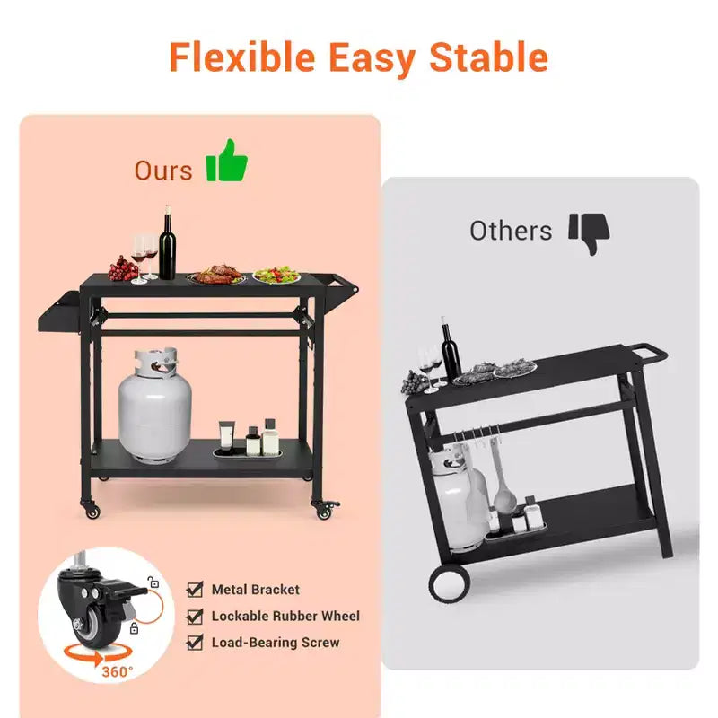 Chariot de barbecue extérieur noir avec/sans étagère grillagée, mono-utilisateur