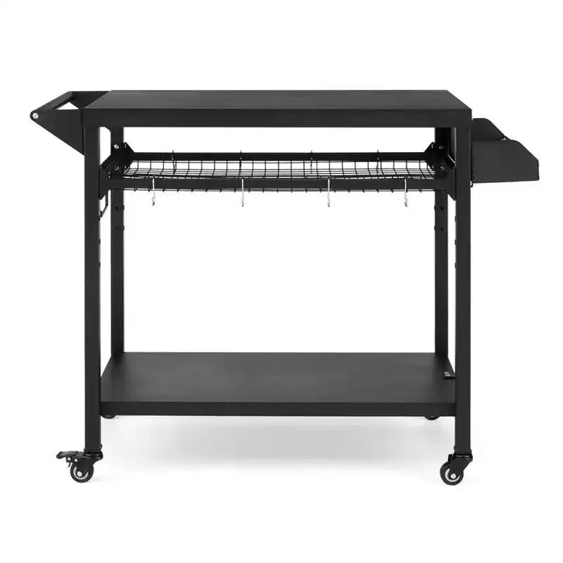 Chariot de barbecue extérieur noir avec/sans étagère grillagée, mono-utilisateur