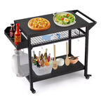 Chariot de barbecue extérieur noir avec/sans étagère grillagée, mono-utilisateur