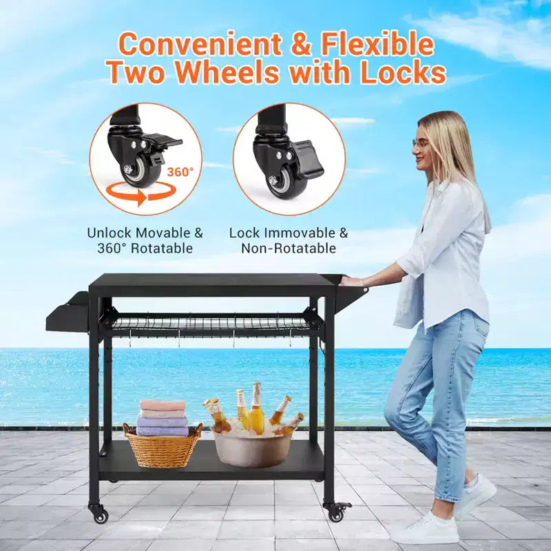 Chariot de barbecue extérieur noir avec/sans étagère grillagée, mono-utilisateur