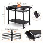 Chariot de barbecue extérieur noir avec/sans étagère grillagée, mono-utilisateur