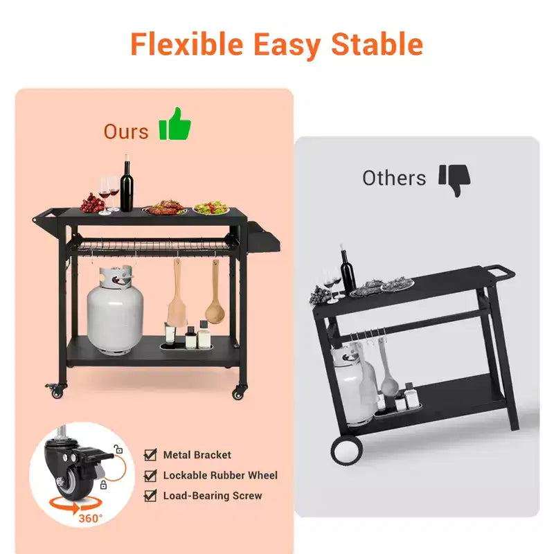Chariot de barbecue extérieur noir avec/sans étagère grillagée, mono-utilisateur