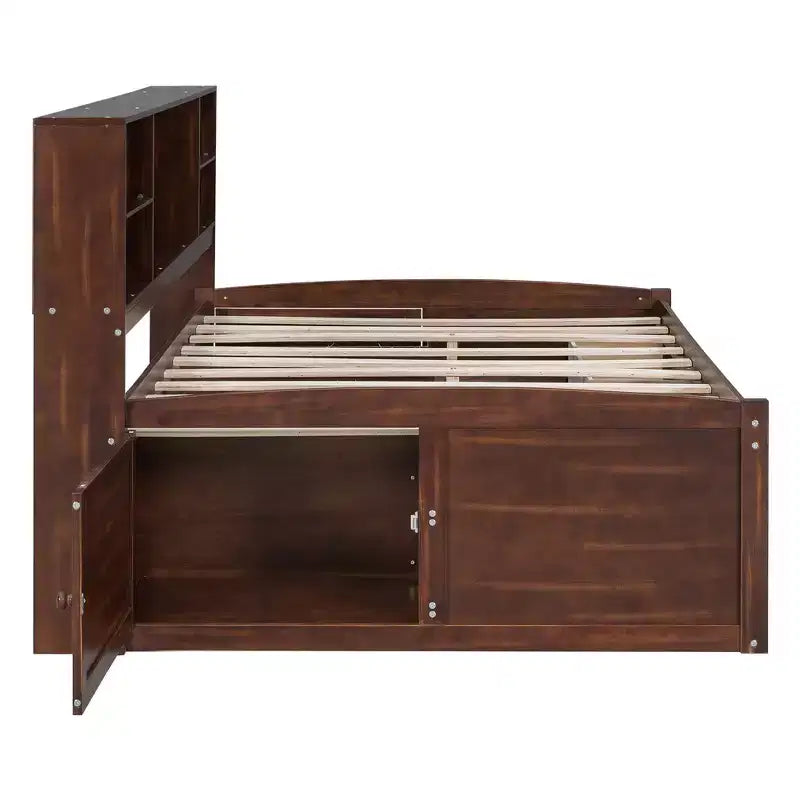 Lit capitonné de rangement double en bois naturel