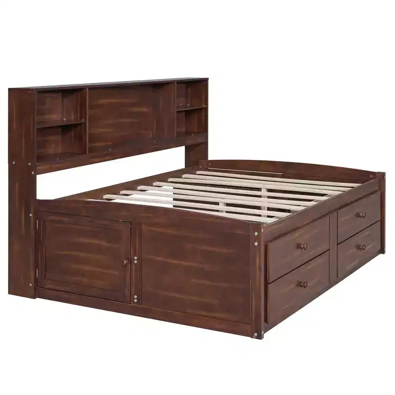 Lit capitonné de rangement double en bois naturel