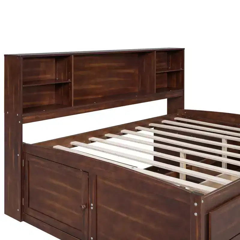 Lit capitonné de rangement double en bois naturel