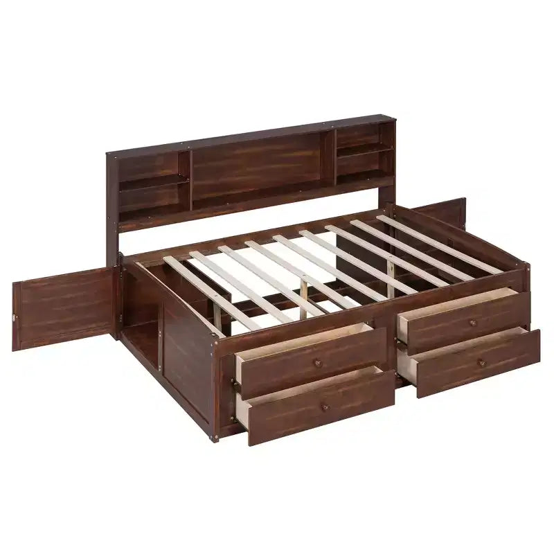 Lit capitonné de rangement double en bois naturel