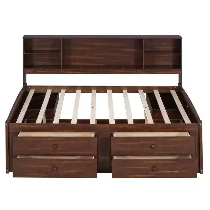 Lit capitonné de rangement double en bois naturel