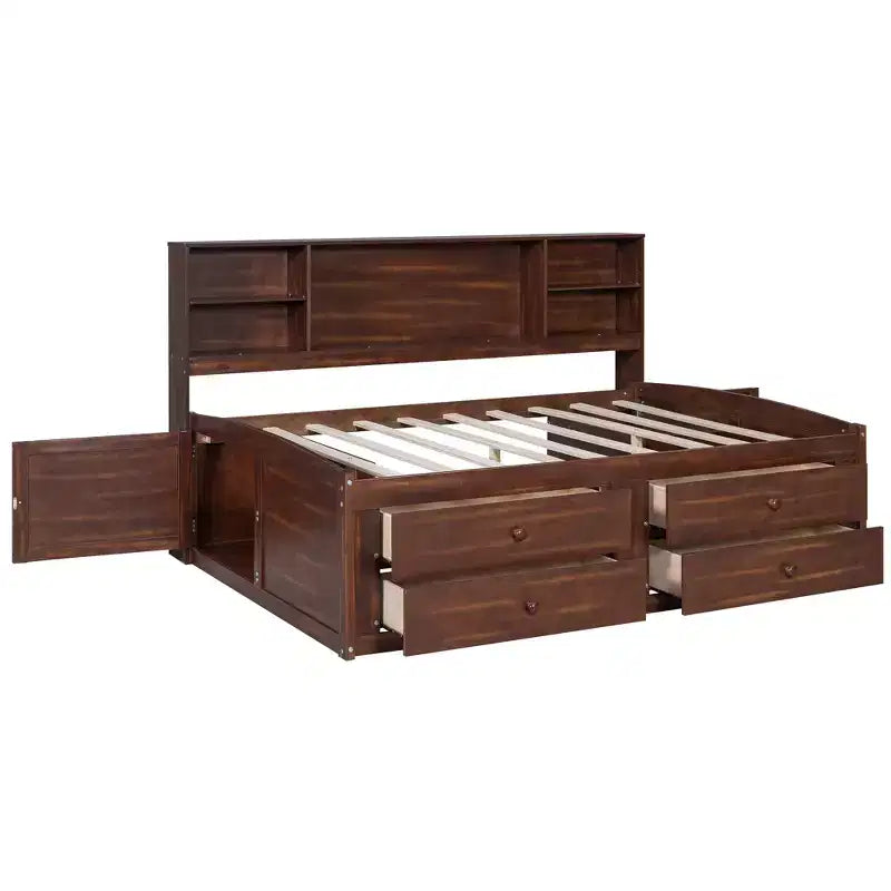 Lit capitonné de rangement double en bois naturel