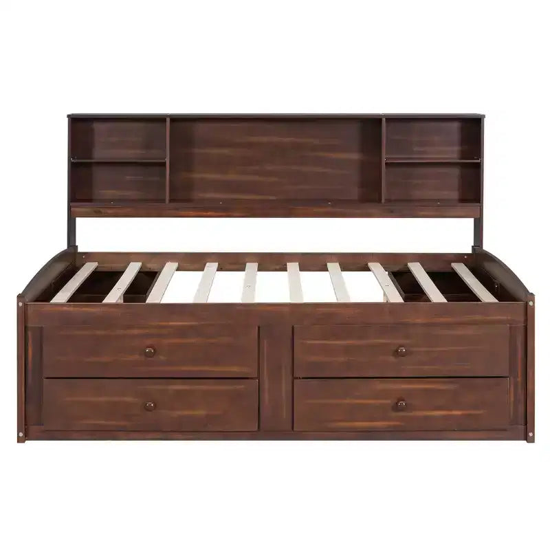 Lit capitonné de rangement double en bois naturel