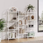 Étagère arquée à 4 niveaux, 11 étagères ouvertes, cadre en métal et étagères en bois, grand rayonnage de rangement sur pied pour salon, chambre à coucher, bureau à domicile