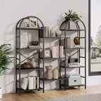 Étagère arquée à 4 niveaux, 11 étagères ouvertes, cadre en métal et étagères en bois, grand rayonnage de rangement sur pied pour salon, chambre à coucher, bureau à domicile