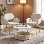 FurnitureR 3-Piece Accent Chair and Coffee Table Set, Round Side Table with 2 Upholstered Chairs for Living Room, Lounge or Apartment