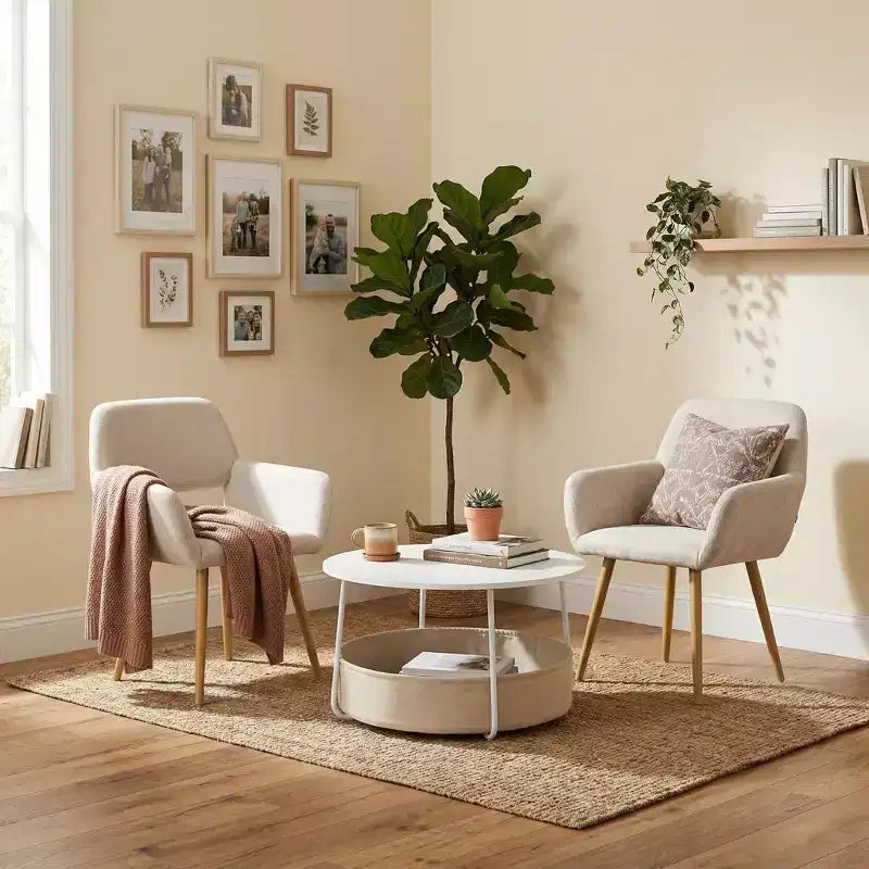 Ensemble de 2 chaises d'appoint sans accoudoirs en lin beige