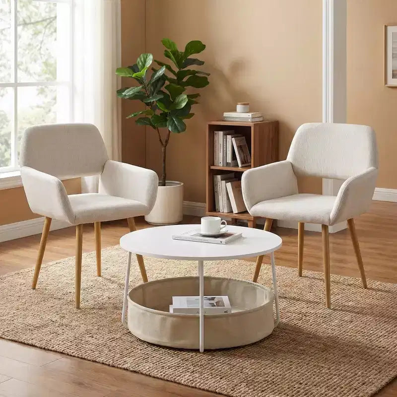 Ensemble de 2 chaises d'appoint sans accoudoirs en lin beige
