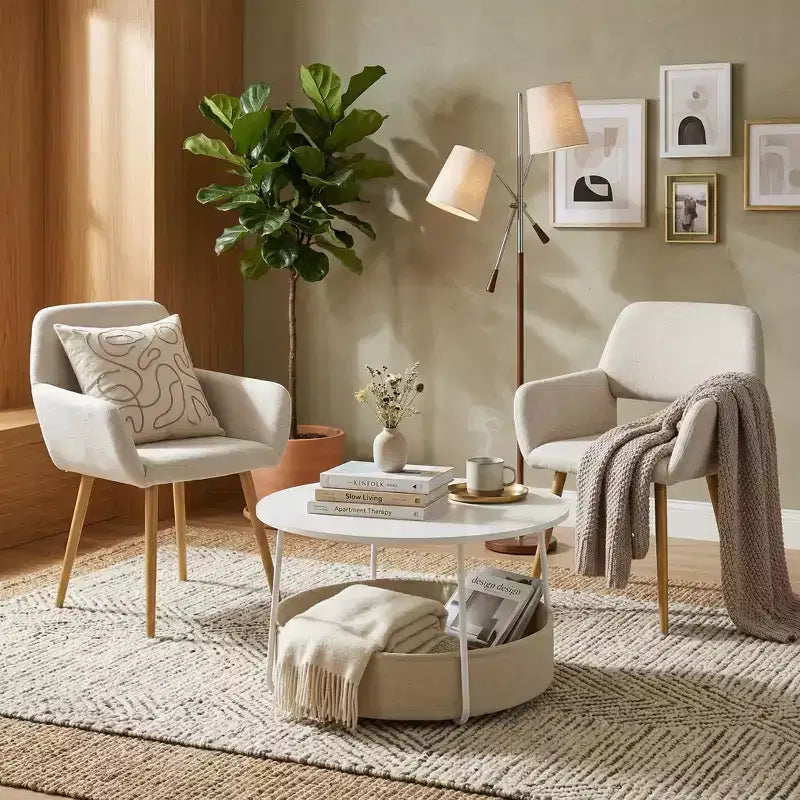Ensemble de 2 chaises d'appoint sans accoudoirs en lin beige