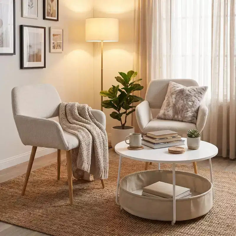Ensemble de 2 chaises d'appoint sans accoudoirs en lin beige