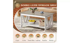 Table basse de ferme avec étagère de rangement, cadre en V à 2 niveaux, expresso/gris-beige
