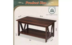 Table basse de ferme avec étagère de rangement, cadre en V à 2 niveaux, expresso/gris-beige
