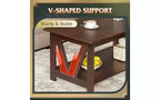 Table basse de ferme avec étagère de rangement, cadre en V à 2 niveaux, expresso/gris-beige
