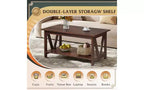 Table basse de ferme avec étagère de rangement, cadre en V à 2 niveaux, expresso/gris-beige