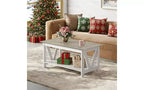 Table basse de ferme avec étagère de rangement, cadre en V à 2 niveaux, expresso/gris-beige