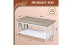 Table basse de ferme avec étagère de rangement, cadre en V à 2 niveaux, expresso/gris-beige